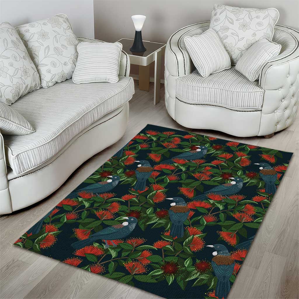 New Zealand Christmas Area Rug Romantic Tui Birds on Pohutukawa - Cobalt - Aussie Hoodie