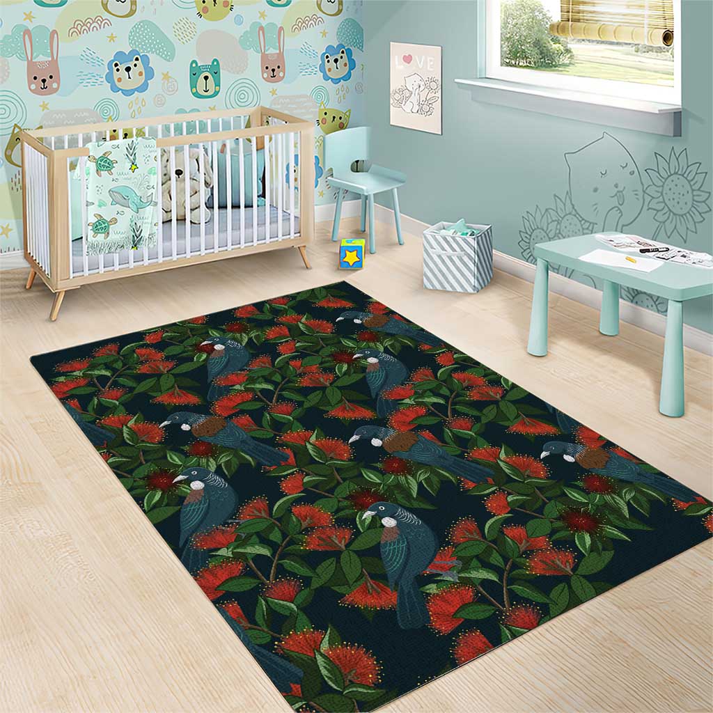 New Zealand Christmas Area Rug Romantic Tui Birds on Pohutukawa - Cobalt - Aussie Hoodie
