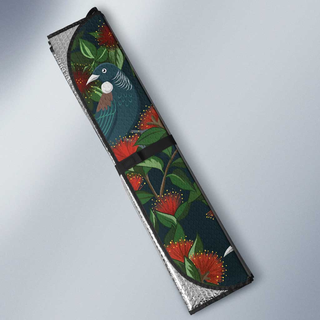 New Zealand Christmas Auto Sun Shade Romantic Tui Birds on Pohutukawa - Cobalt - Aussie Hoodie