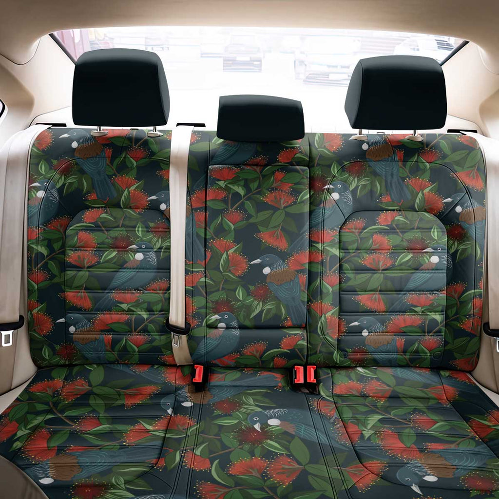 New Zealand Christmas Back Car Seat Cover Romantic Tui Birds on Pohutukawa - Cobalt - Aussie Hoodie