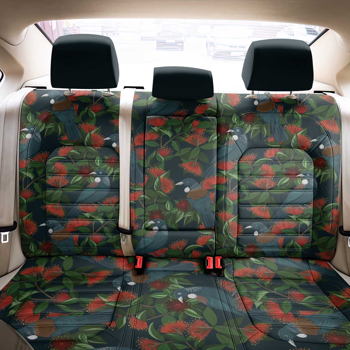 New Zealand Christmas Back Car Seat Cover Romantic Tui Birds on Pohutukawa - Cobalt - Aussie Hoodie