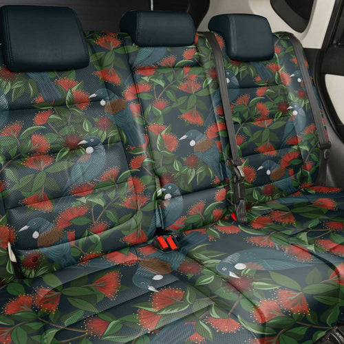 New Zealand Christmas Back Car Seat Cover Romantic Tui Birds on Pohutukawa - Cobalt - Aussie Hoodie