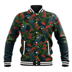 New Zealand Christmas Baseball Jacket Romantic Tui Birds on Pohutukawa - Cobalt - Aussie Hoodie