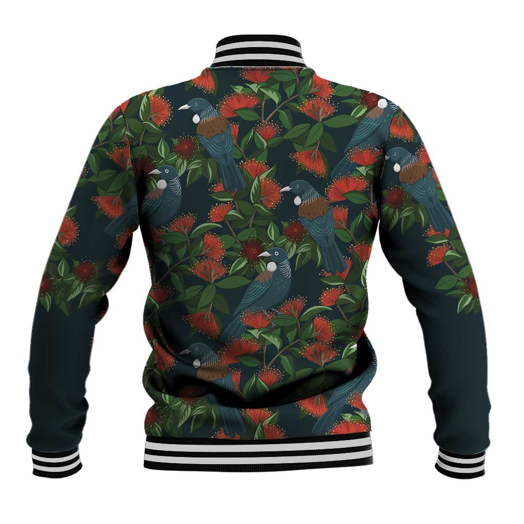 New Zealand Christmas Baseball Jacket Romantic Tui Birds on Pohutukawa - Cobalt - Aussie Hoodie