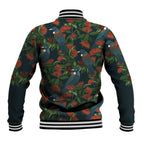New Zealand Christmas Baseball Jacket Romantic Tui Birds on Pohutukawa - Cobalt - Aussie Hoodie