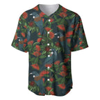 New Zealand Christmas Baseball Jersey Romantic Tui Birds on Pohutukawa - Cobalt - Aussie Hoodie