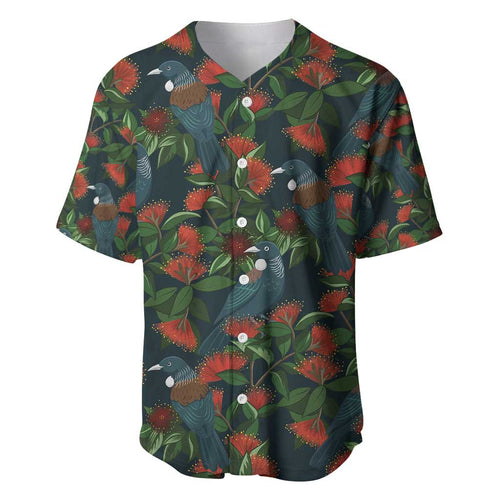 New Zealand Christmas Baseball Jersey Romantic Tui Birds on Pohutukawa - Cobalt - Aussie Hoodie