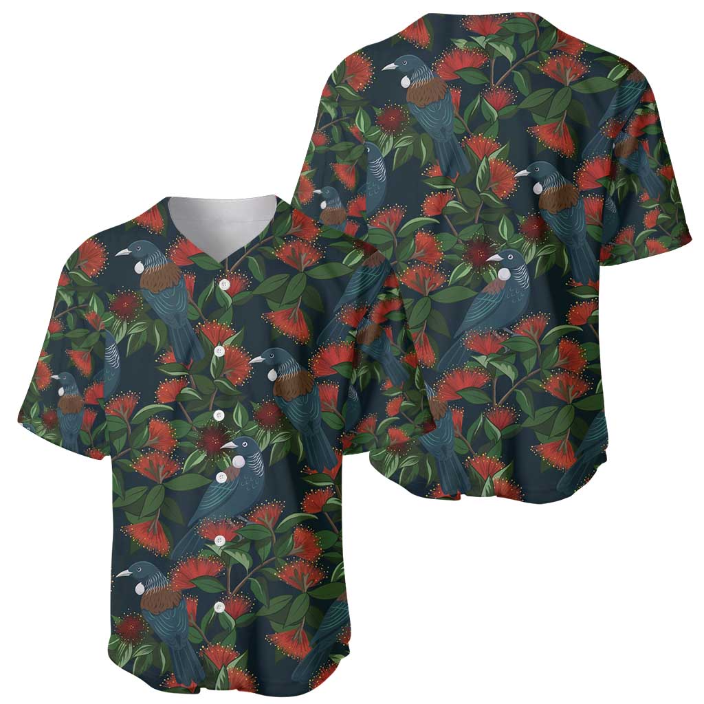 New Zealand Christmas Baseball Jersey Romantic Tui Birds on Pohutukawa - Cobalt - Aussie Hoodie