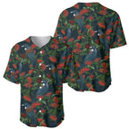New Zealand Christmas Baseball Jersey Romantic Tui Birds on Pohutukawa - Cobalt - Aussie Hoodie