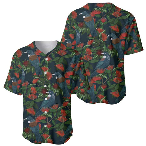 New Zealand Christmas Baseball Jersey Romantic Tui Birds on Pohutukawa - Cobalt - Aussie Hoodie