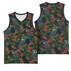 New Zealand Christmas Basketball Jersey Romantic Tui Birds on Pohutukawa - Cobalt - Aussie Hoodie