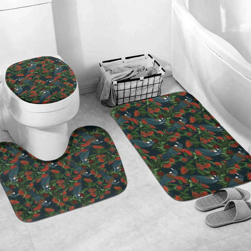 New Zealand Christmas Bathroom Set Romantic Tui Birds on Pohutukawa - Cobalt - Aussie Hoodie