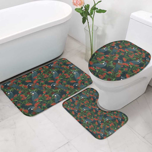 New Zealand Christmas Bathroom Set Romantic Tui Birds on Pohutukawa - Cobalt - Aussie Hoodie