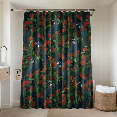 New Zealand Christmas Bathroom Set Romantic Tui Birds on Pohutukawa - Cobalt - Aussie Hoodie
