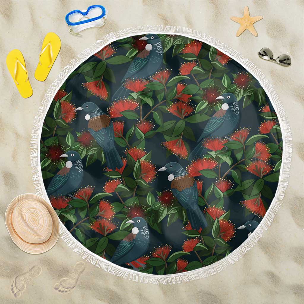 New Zealand Christmas Beach Blanket Romantic Tui Birds on Pohutukawa - Cobalt - Aussie Hoodie