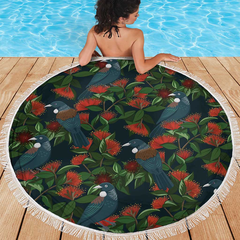 New Zealand Christmas Beach Blanket Romantic Tui Birds on Pohutukawa - Cobalt - Aussie Hoodie