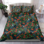 New Zealand Christmas Bedding Set Romantic Tui Birds on Pohutukawa - Cobalt - Aussie Hoodie