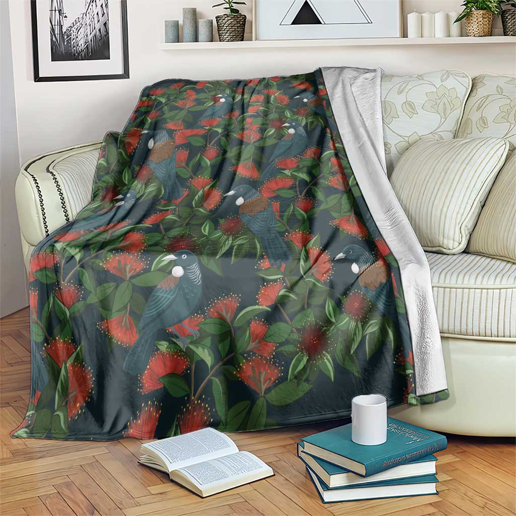 New Zealand Christmas Blanket Romantic Tui Birds on Pohutukawa - Cobalt - Aussie Hoodie