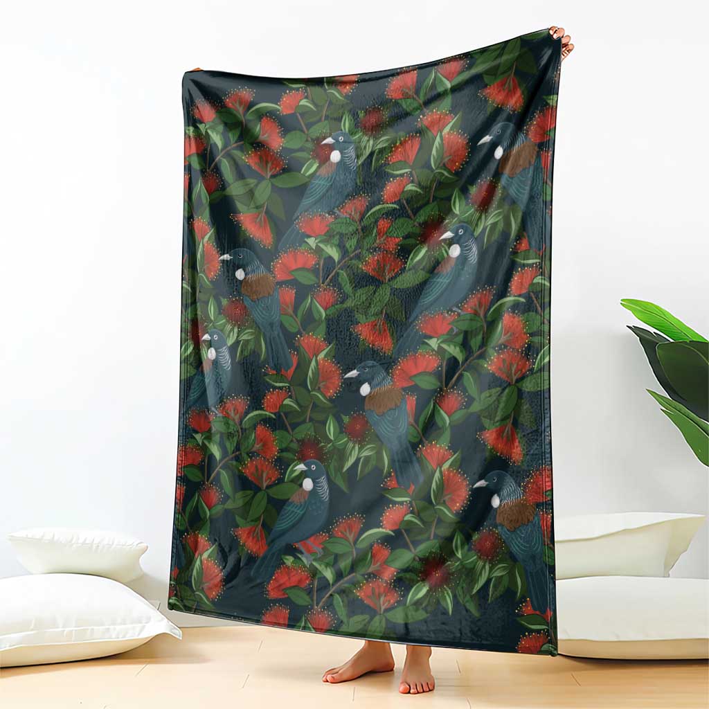 New Zealand Christmas Blanket Romantic Tui Birds on Pohutukawa - Cobalt - Aussie Hoodie