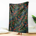 New Zealand Christmas Blanket Romantic Tui Birds on Pohutukawa - Cobalt - Aussie Hoodie