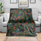 New Zealand Christmas Blanket Romantic Tui Birds on Pohutukawa - Cobalt - Aussie Hoodie