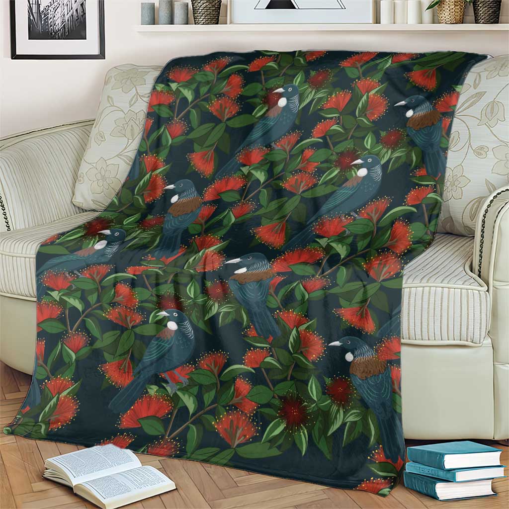 New Zealand Christmas Blanket Romantic Tui Birds on Pohutukawa - Cobalt - Aussie Hoodie