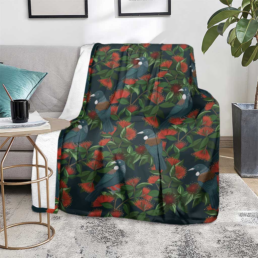 New Zealand Christmas Blanket Romantic Tui Birds on Pohutukawa - Cobalt - Aussie Hoodie
