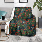 New Zealand Christmas Blanket Romantic Tui Birds on Pohutukawa - Cobalt - Aussie Hoodie