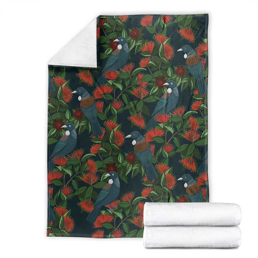 New Zealand Christmas Blanket Romantic Tui Birds on Pohutukawa - Cobalt - Aussie Hoodie