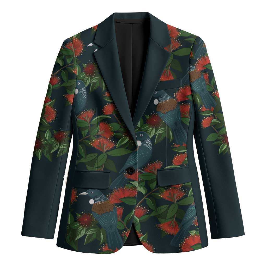 New Zealand Christmas Blazer Romantic Tui Birds on Pohutukawa - Cobalt - Aussie Hoodie