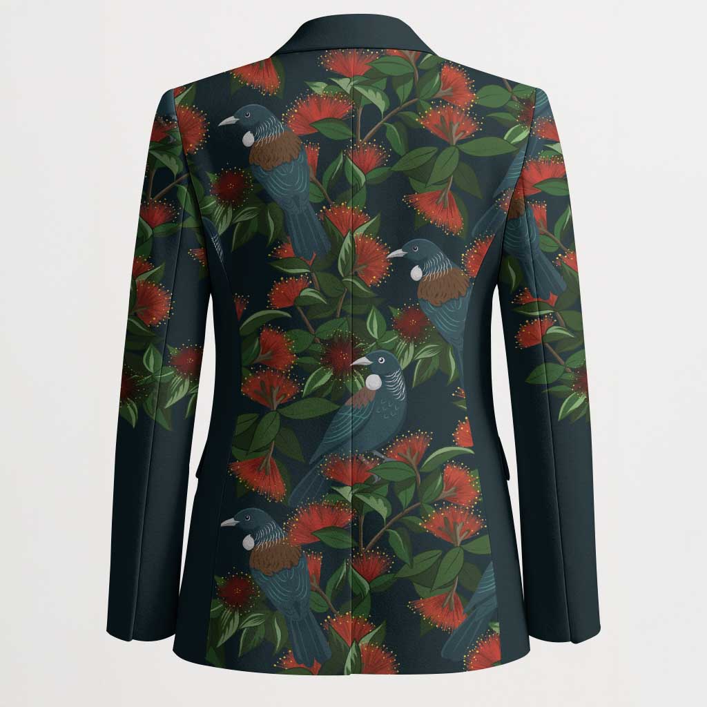 New Zealand Christmas Blazer Romantic Tui Birds on Pohutukawa - Cobalt - Aussie Hoodie