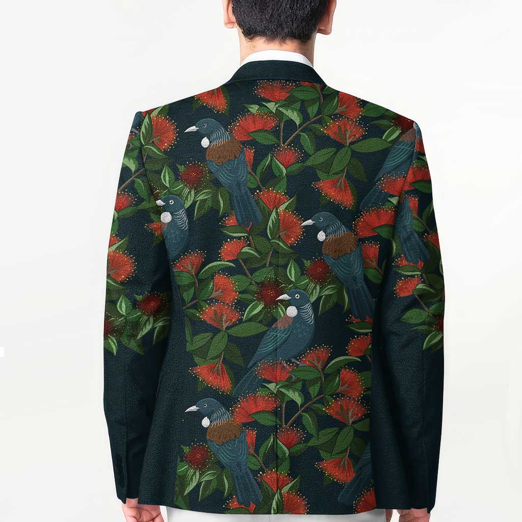 New Zealand Christmas Blazer Romantic Tui Birds on Pohutukawa - Cobalt - Aussie Hoodie