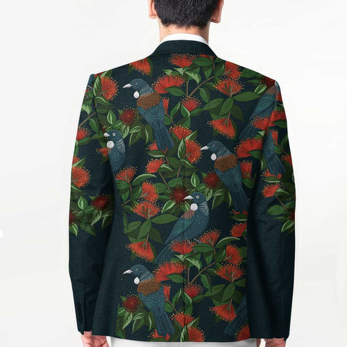 New Zealand Christmas Blazer Romantic Tui Birds on Pohutukawa - Cobalt - Aussie Hoodie