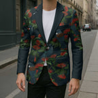 New Zealand Christmas Blazer Romantic Tui Birds on Pohutukawa - Cobalt - Aussie Hoodie