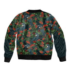 New Zealand Christmas Bomber Jacket Romantic Tui Birds on Pohutukawa - Cobalt - Aussie Hoodie