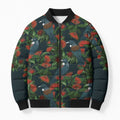 New Zealand Christmas Bomber Puffer Jacket Romantic Tui Birds on Pohutukawa - Cobalt - Aussie Hoodie