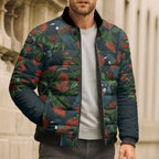 New Zealand Christmas Bomber Puffer Jacket Romantic Tui Birds on Pohutukawa - Cobalt - Aussie Hoodie