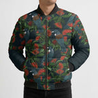 New Zealand Christmas Bomber Puffer Jacket Romantic Tui Birds on Pohutukawa - Cobalt - Aussie Hoodie