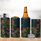 New Zealand Christmas 4 in 1 Can Cooler Tumbler Romantic Tui Birds on Pohutukawa - Cobalt - Aussie Hoodie