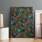 New Zealand Christmas Canvas Wall Art Romantic Tui Birds on Pohutukawa - Cobalt - Aussie Hoodie
