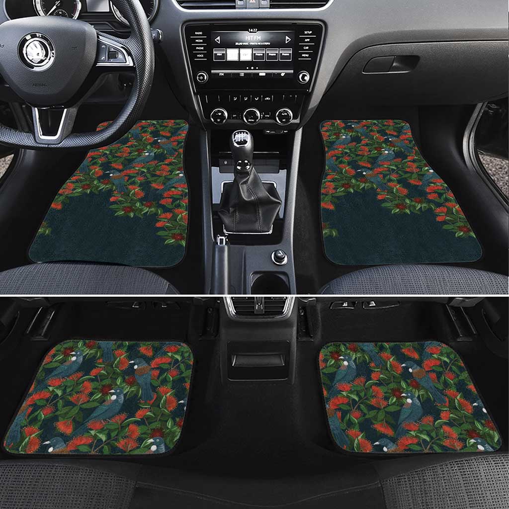 New Zealand Christmas Car Mats Romantic Tui Birds on Pohutukawa - Cobalt - Aussie Hoodie