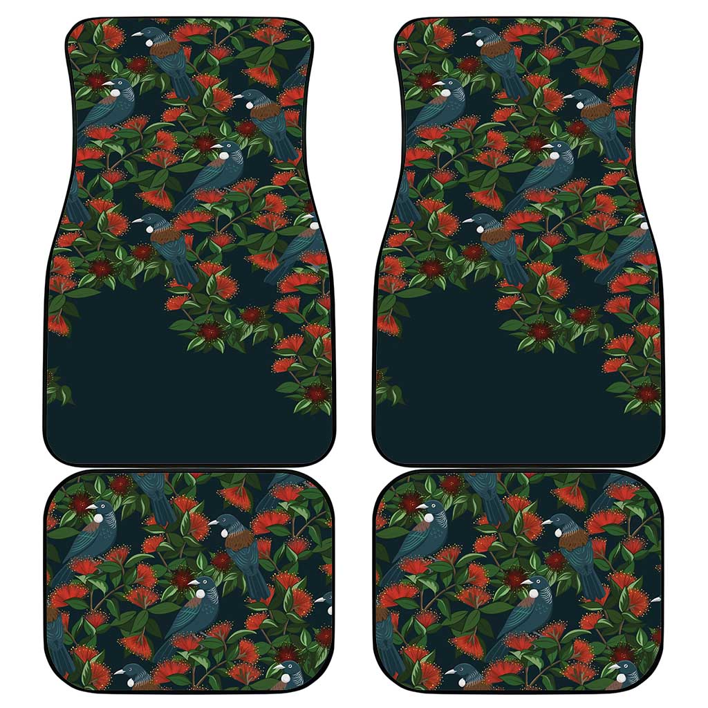 New Zealand Christmas Car Mats Romantic Tui Birds on Pohutukawa - Cobalt - Aussie Hoodie