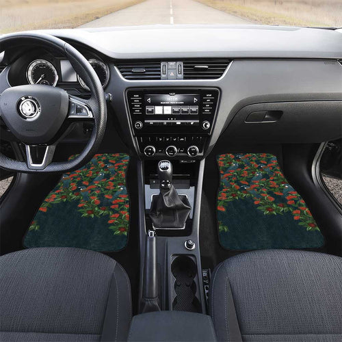 New Zealand Christmas Car Mats Romantic Tui Birds on Pohutukawa - Cobalt - Aussie Hoodie