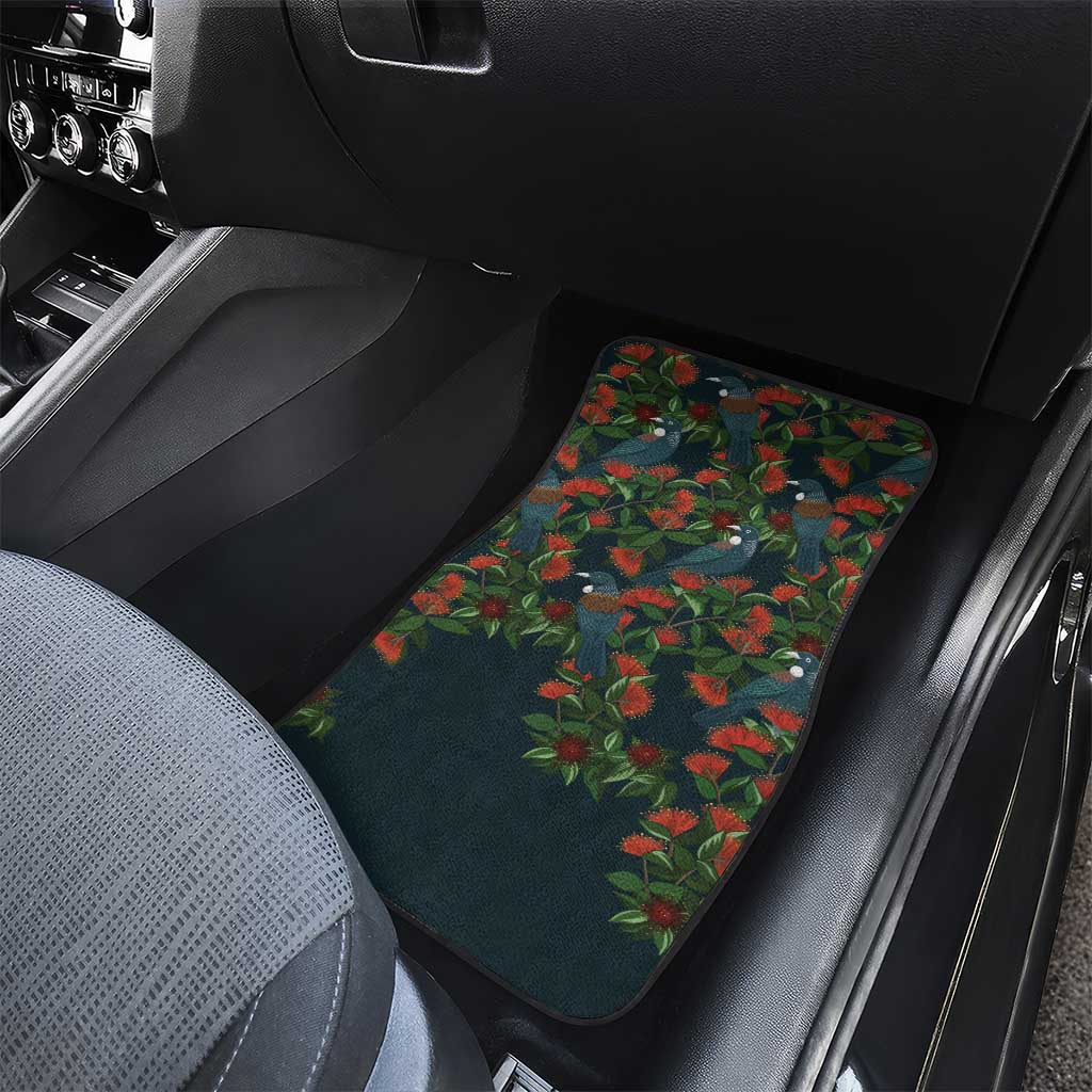 New Zealand Christmas Car Mats Romantic Tui Birds on Pohutukawa - Cobalt - Aussie Hoodie