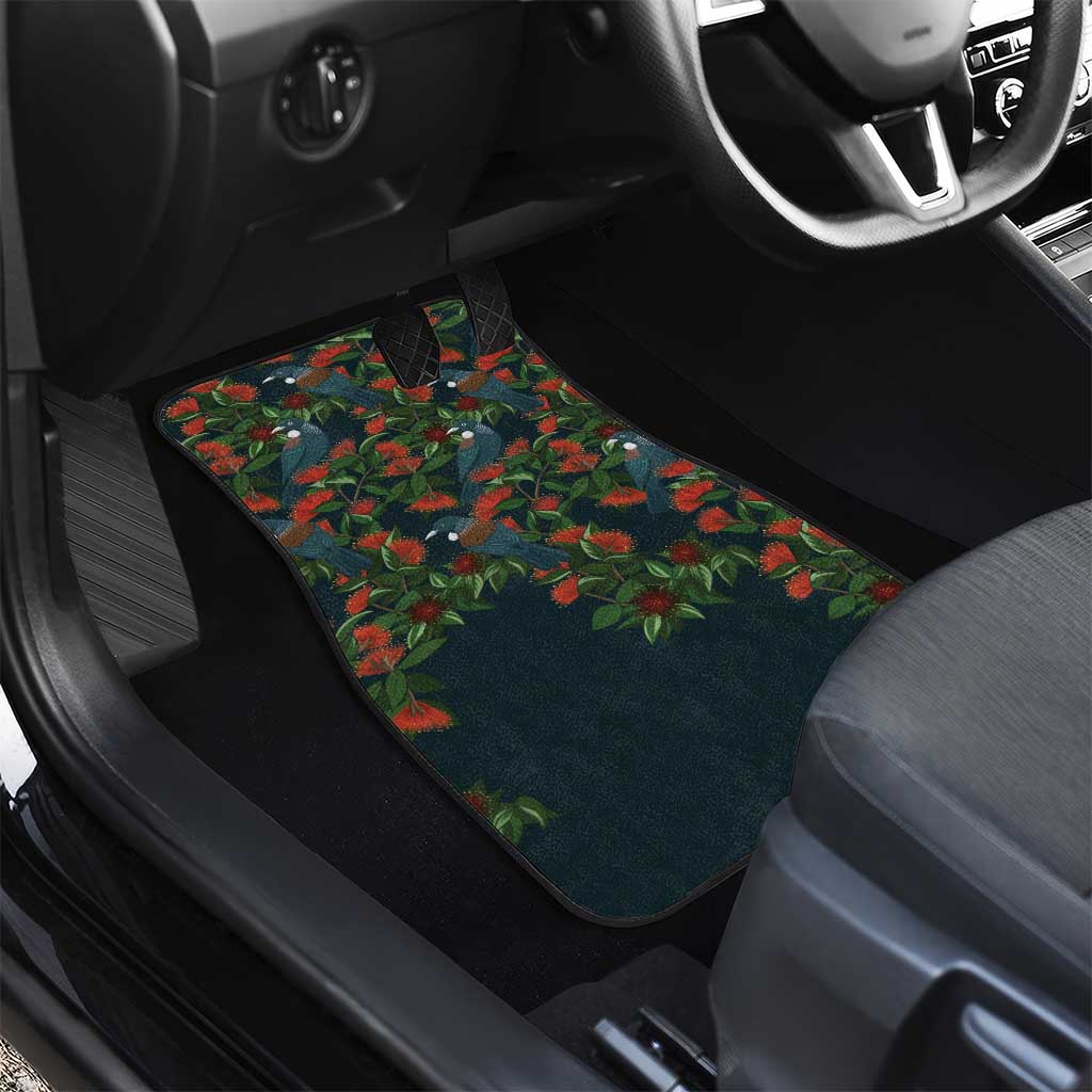 New Zealand Christmas Car Mats Romantic Tui Birds on Pohutukawa - Cobalt - Aussie Hoodie