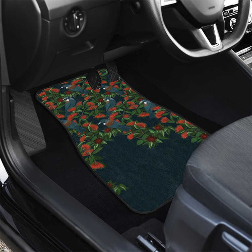 New Zealand Christmas Car Mats Romantic Tui Birds on Pohutukawa - Cobalt - Aussie Hoodie