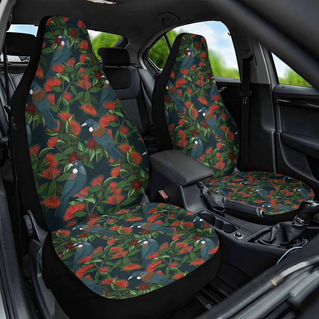 New Zealand Christmas Car Seat Cover Romantic Tui Birds on Pohutukawa - Cobalt - Aussie Hoodie