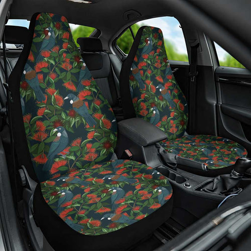 New Zealand Christmas Car Seat Cover Romantic Tui Birds on Pohutukawa - Cobalt - Aussie Hoodie