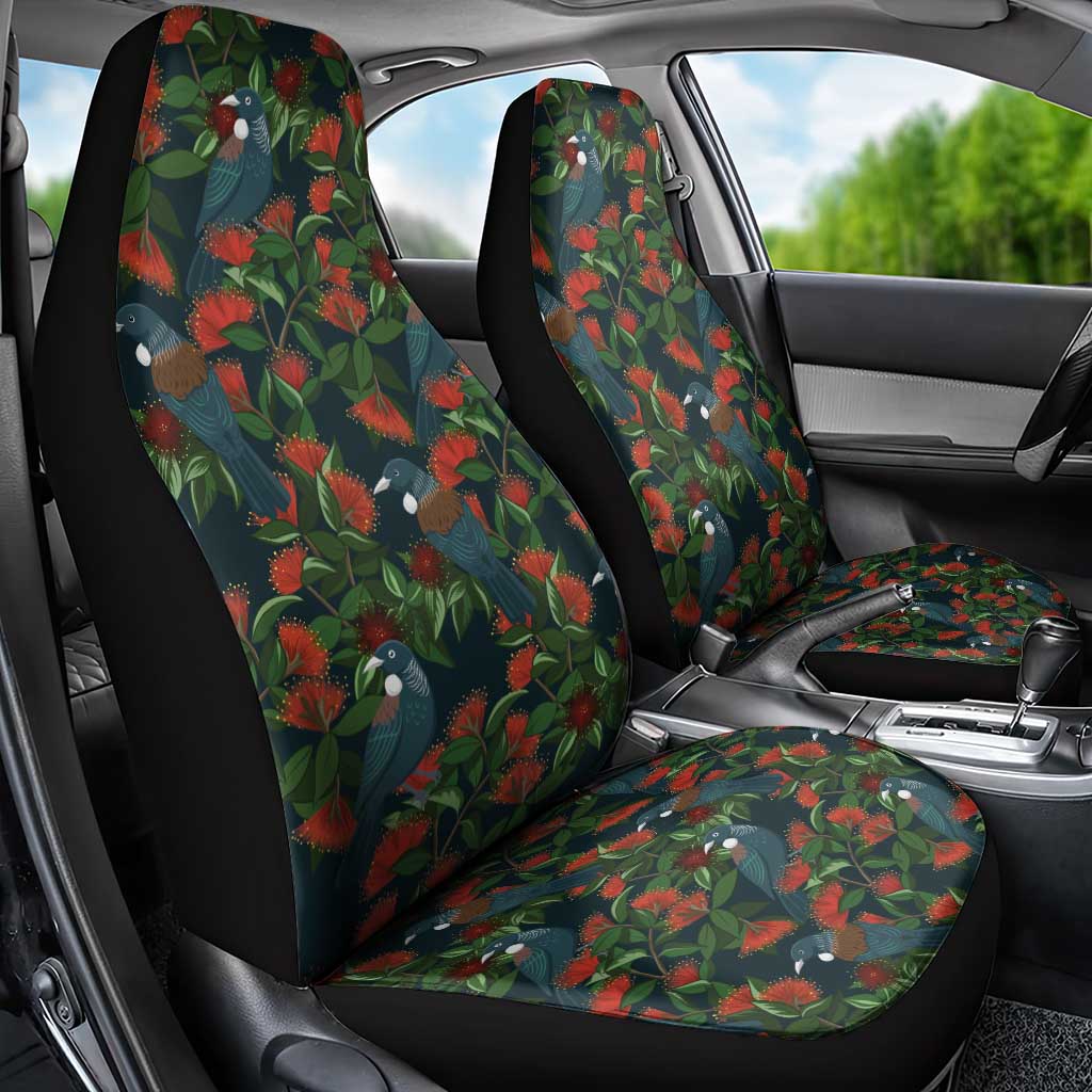 New Zealand Christmas Car Seat Cover Romantic Tui Birds on Pohutukawa - Cobalt - Aussie Hoodie