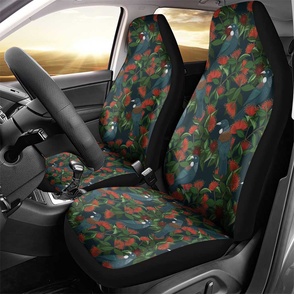 New Zealand Christmas Car Seat Cover Romantic Tui Birds on Pohutukawa - Cobalt - Aussie Hoodie